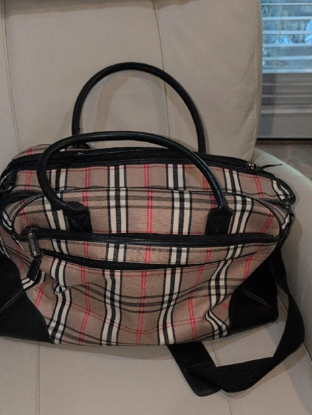 Classic Plaid Carry On Bag with Black Vegan Trim